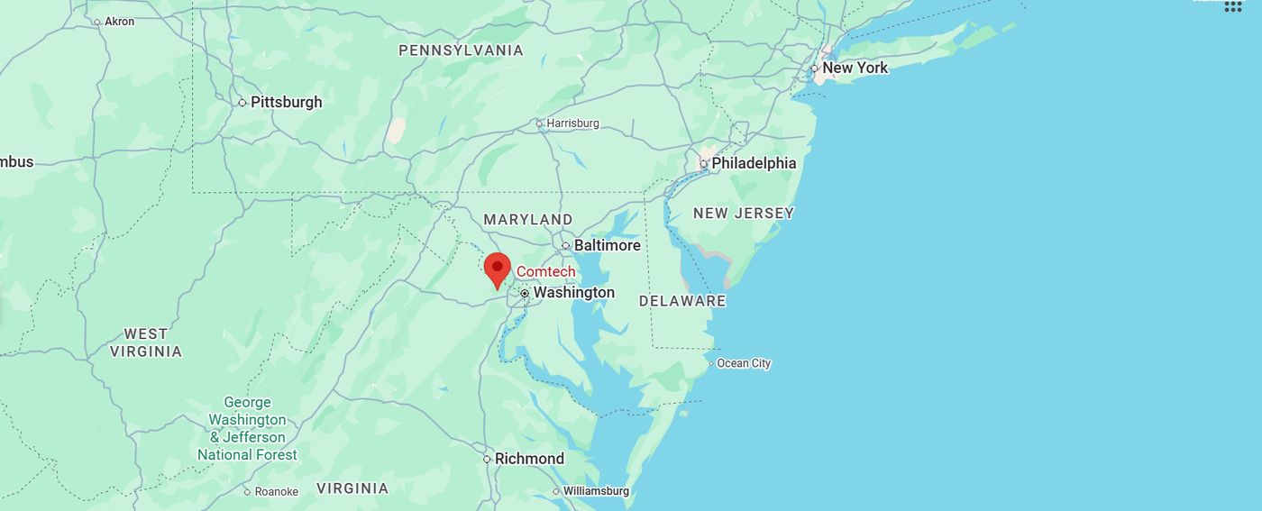 Map of the Comtech head office in Reston, Virginia